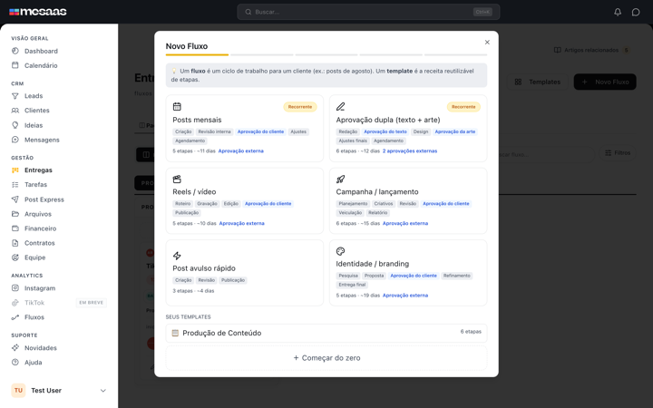 Feedback visual e linhas compactas na seleção de etapas do wizard