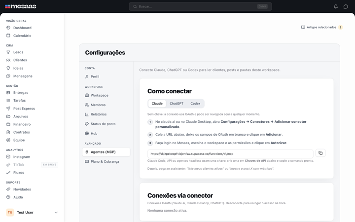 Configurações reorganizadas com guia de agentes de IA